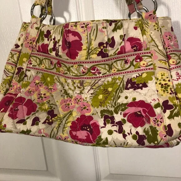 Vera Bradley women pink and lime handbag, 12 x 9 x 5 - Picture 2 of 16